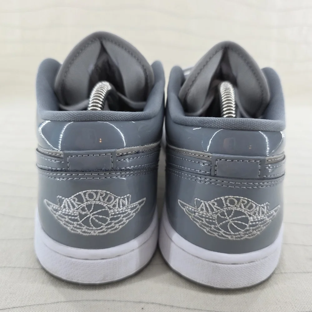Air Jordan Mens 1 SE Low Patent Cool Grey White Sneakers Shoes HF3148-011 Sz 8.5